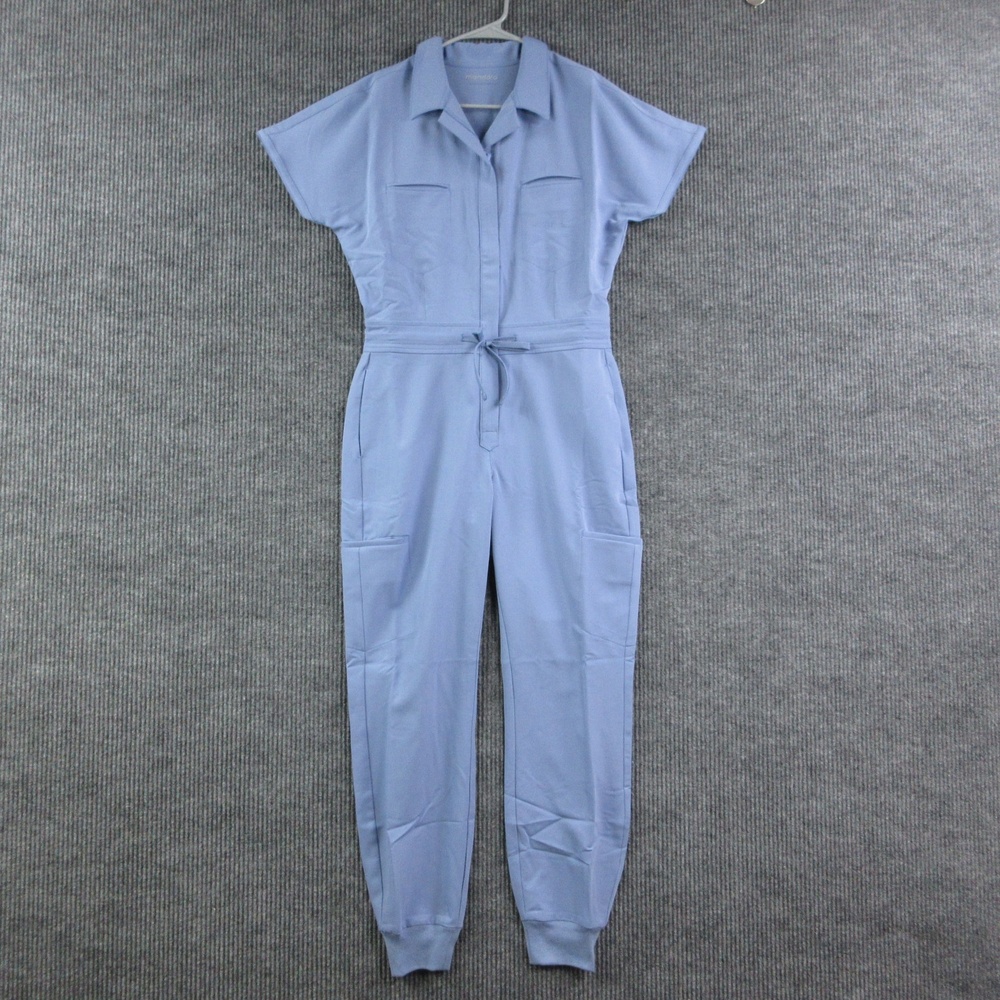Mandala Jumpsuit Womens XS Blue Collared Short Sleeve Zip Pockets Periwinkle NWT